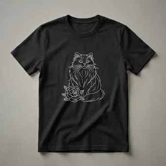 Ragdoll Cat with Rose Line Art Graphic T-Shirt for Cat Lovers