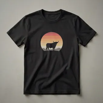 Vintage Ox Silhouette Sunset Graphic T-Shirt for Wildlife Lovers