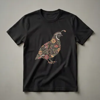 Vintage Floral Quail Art T-Shirt for Bird Lovers and Nature
