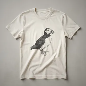 Vintage Puffin Line Drawing Graphic T-Shirt for Bird Lovers