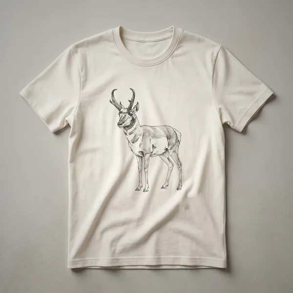 Black line drawing of a pronghorn antelope standing on a dark background, showcasing its horns and body in profile.