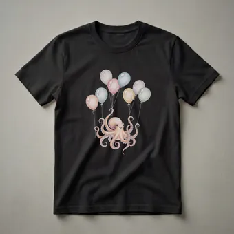 Funny Octopus Holding Balloons Birthday Graphic T-Shirt for Ocean