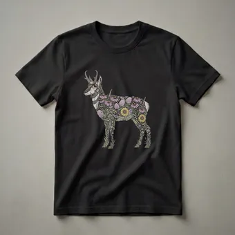 Pronghorn Antelope Floral Meadow Graphic T-Shirt for Wildlife Lovers