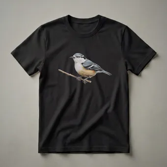 Red-breasted Nuthatch Bird Drawing Graphic T-Shirt for Wildlife