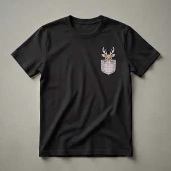 Peeking Reindeer Plaid Pocket Christmas Graphic T-Shirt for Families