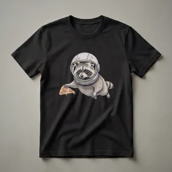 Astronaut Raccoon Holding Pizza Slice Graphic T-Shirt