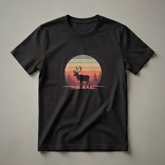 Retro Reindeer Sunset Graphic T-Shirt for Christmas