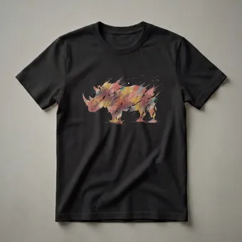Artistic Rhinoceros Watercolor Splash Graphic T-Shirt for Wildlife