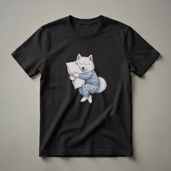 Sleeping Samoyed Dog in Heart Pajamas Graphic T-Shirt