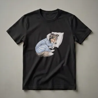 Sleeping Shetland Sheepdog Pajama Art T-Shirt for Sheltie Lovers