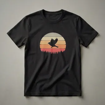 Retro Sparrow in Flight Vintage Sunset Graphic T-Shirt for Bird Lovers