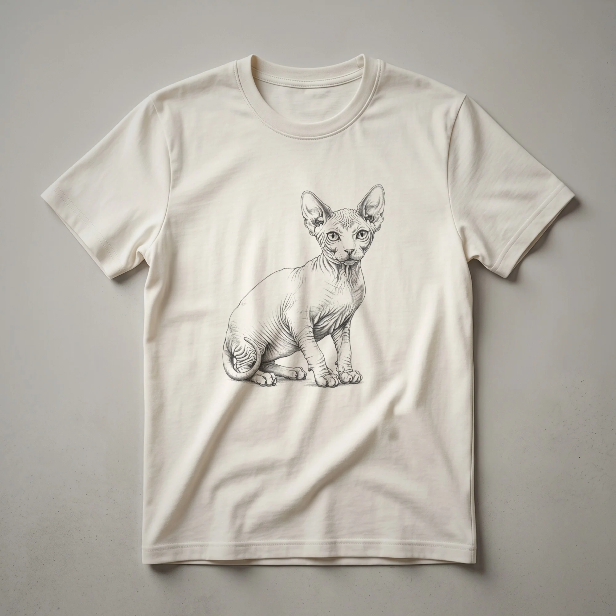 Vintage Sphynx Cat Line Drawing Graphic T-Shirt for Cat Lovers