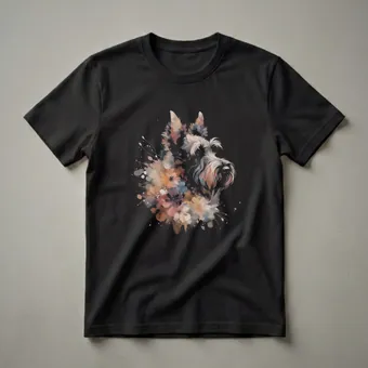 Artistic Scottish Terrier Floral Drawing Graphic T-Shirt for Dog