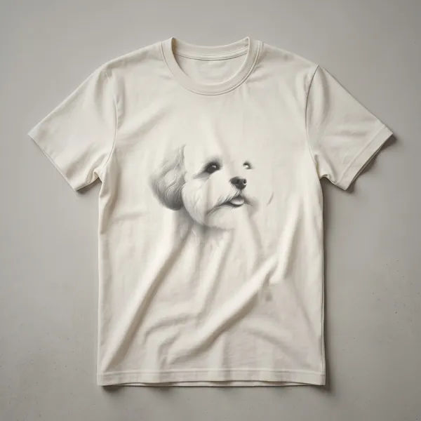 A black t-shirt featuring a vintage sketch art design of a Shih Poo dog's face, rendered in shades of grey and white.