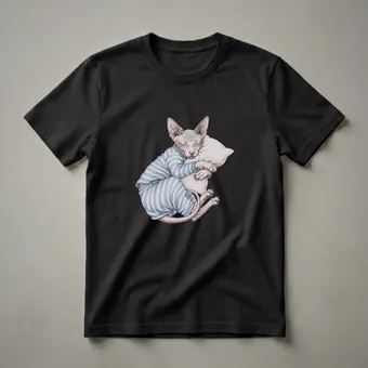 Sphynx Cat in Pajamas Sleeping Graphic T-Shirt for Cat Lovers