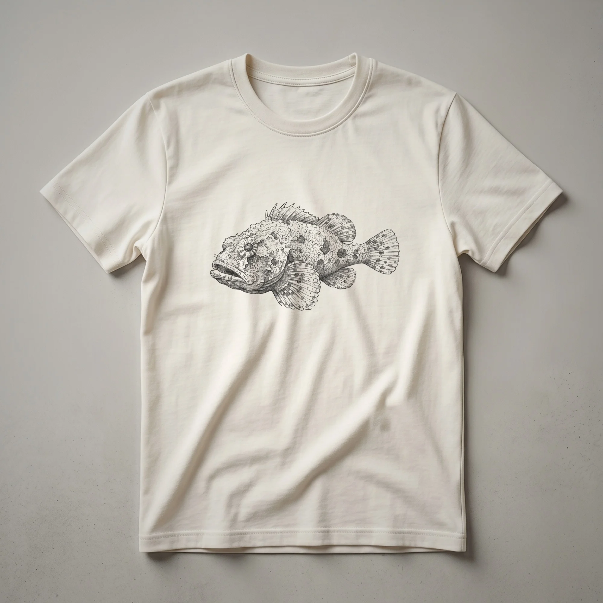 Vintage Stonefish Line Drawing Graphic T-Shirt for Marine Life