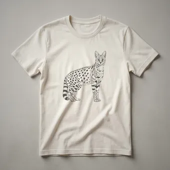 Vintage Serval Cat Line Drawing T-Shirt for Wildlife Enthusiasts