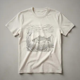 Vintage Striped Bass Underwater Scene Pencil Drawing T-Shirt