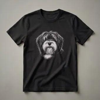 Tibetan Terrier Face Drawing Graphic T-Shirt for Dog Lovers