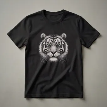 White Tiger Face Detailed Drawing Graphic T-Shirt for Wildlife Lovers