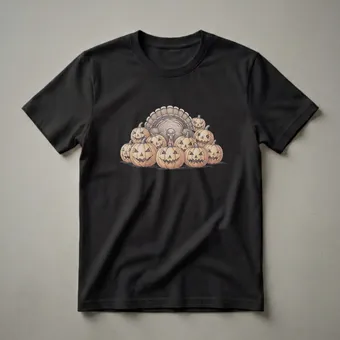 Funny Turkey and Jack-o'-Lantern Thanksgiving Graphic T-Shirt