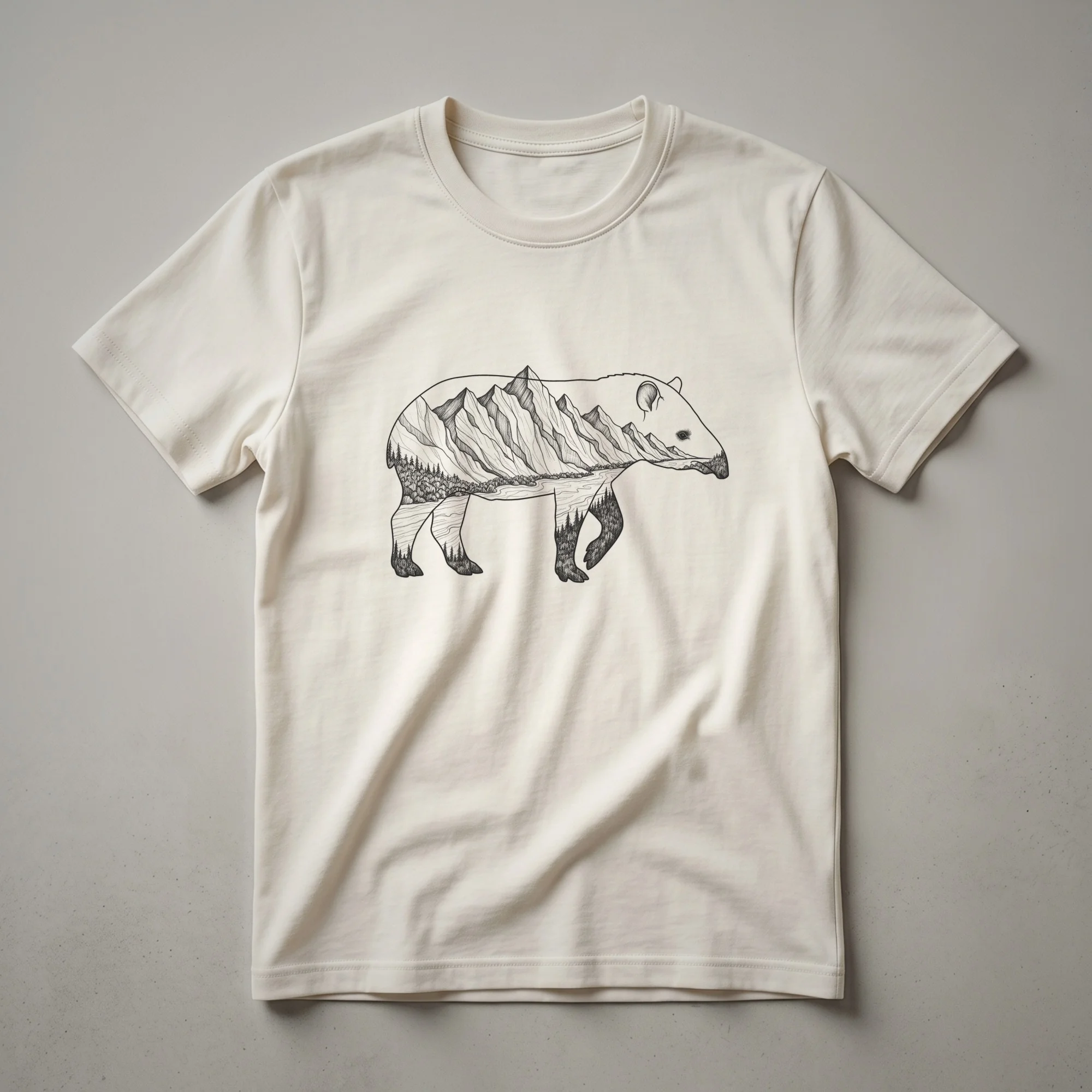 Vintage Tapir Mountain Forest Landscape Graphic T-Shirt
