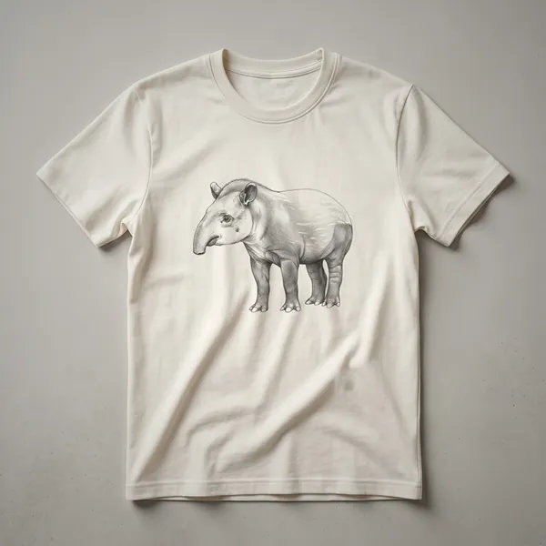 Black t-shirt with a white line drawing of a tapir standing, showcasing its distinctive snout and body shape.