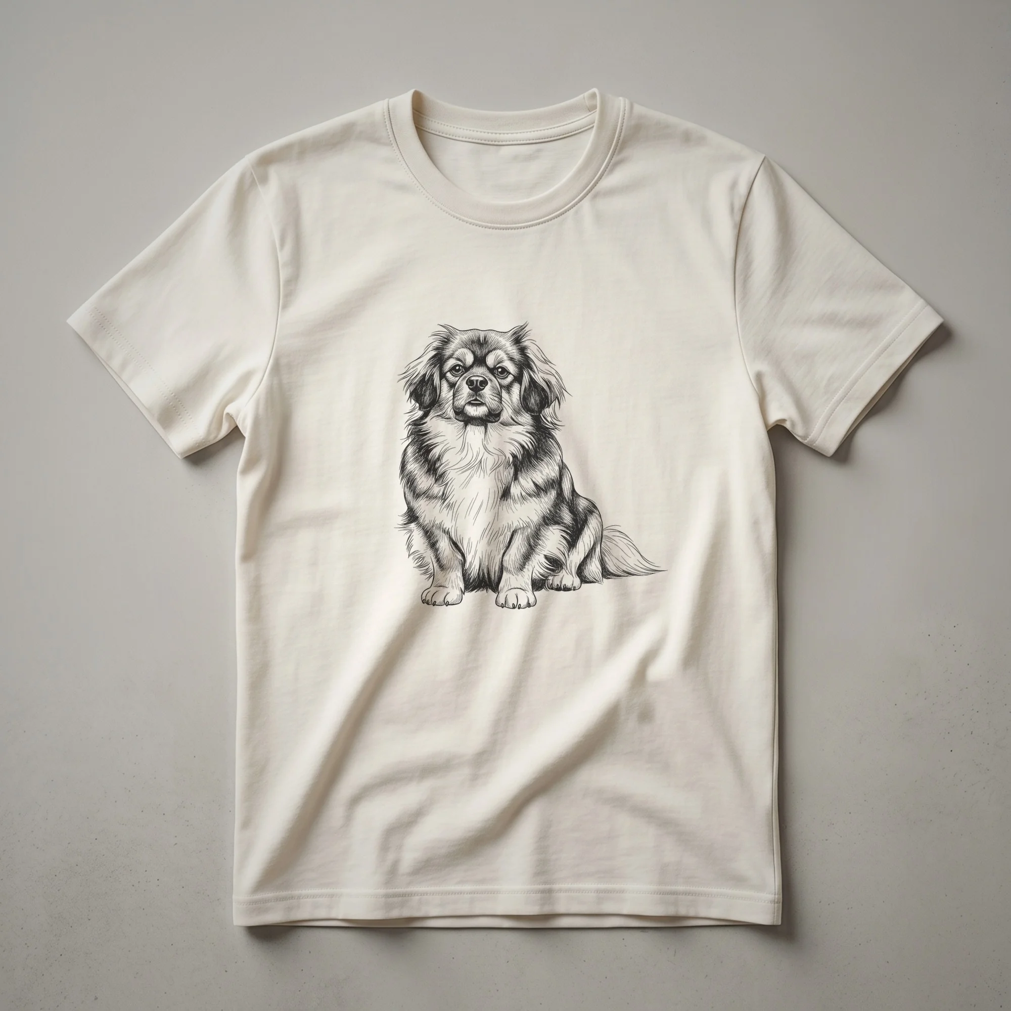 Vintage Tibetan Spaniel Sketch Art T-Shirt for Dog Lovers