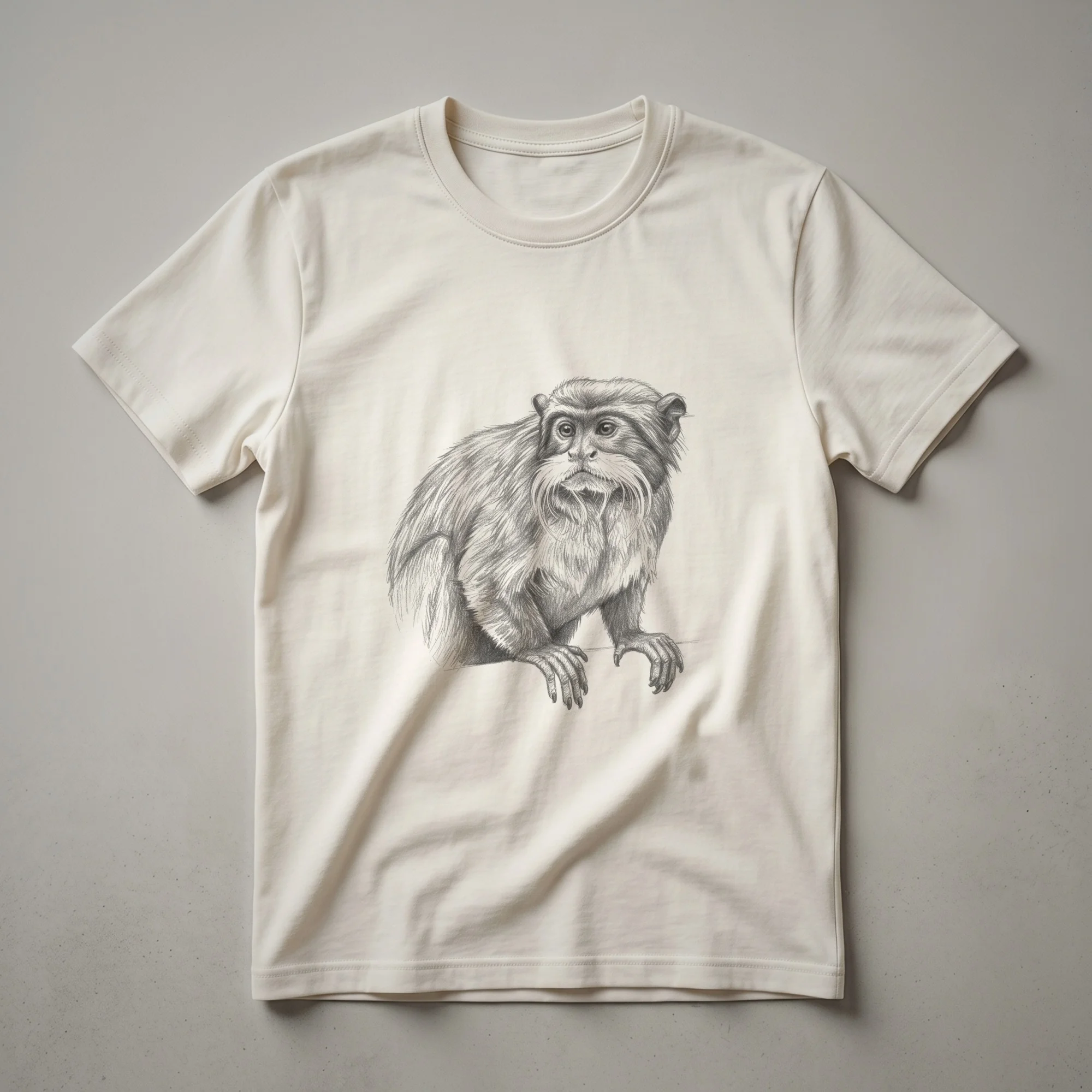 Vintage Tamarin Monkey Sketch Graphic T-Shirt for Wildlife Enthusiasts