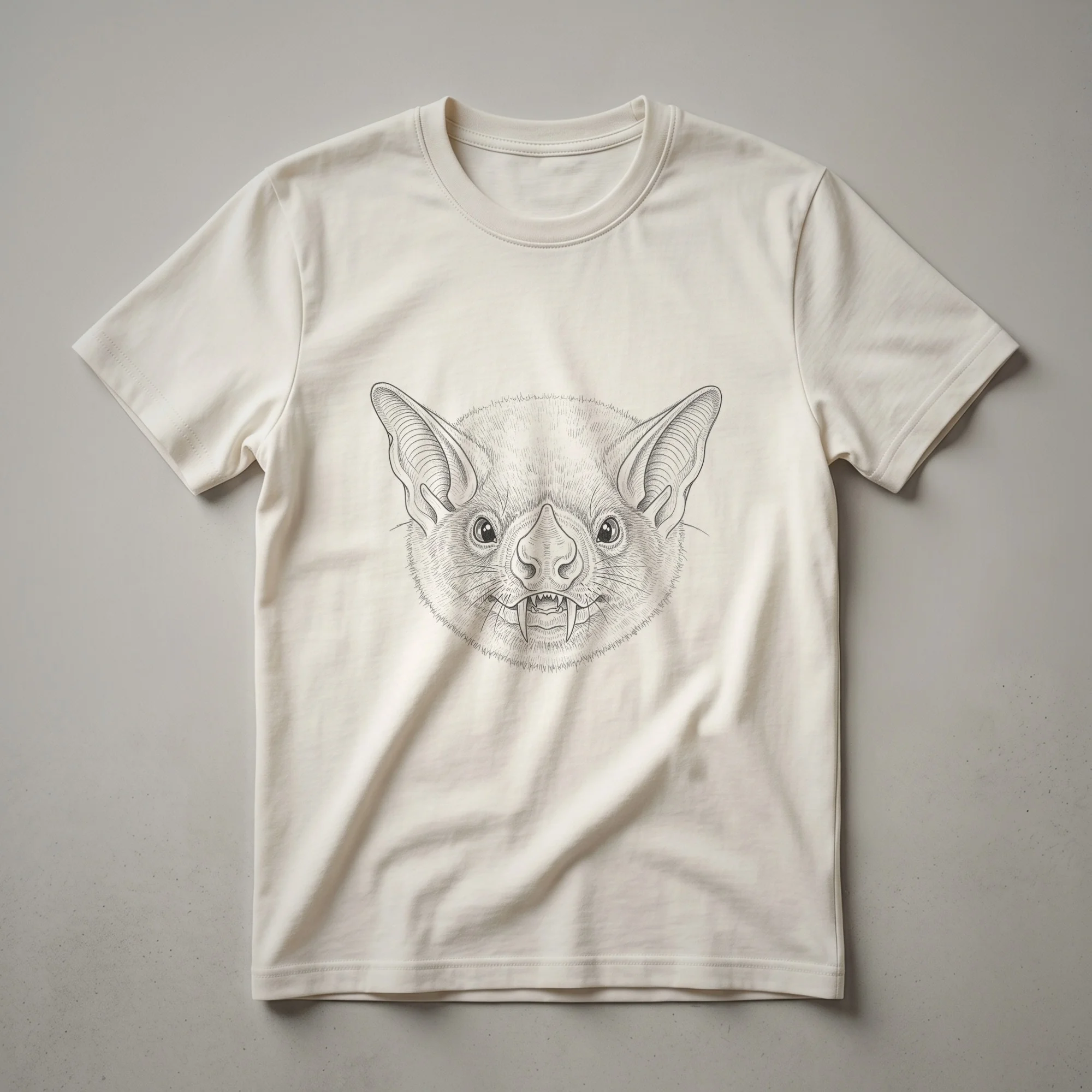 Vintage Vampire Bat Face Drawing Art T-Shirt for Wildlife Enthusiasts