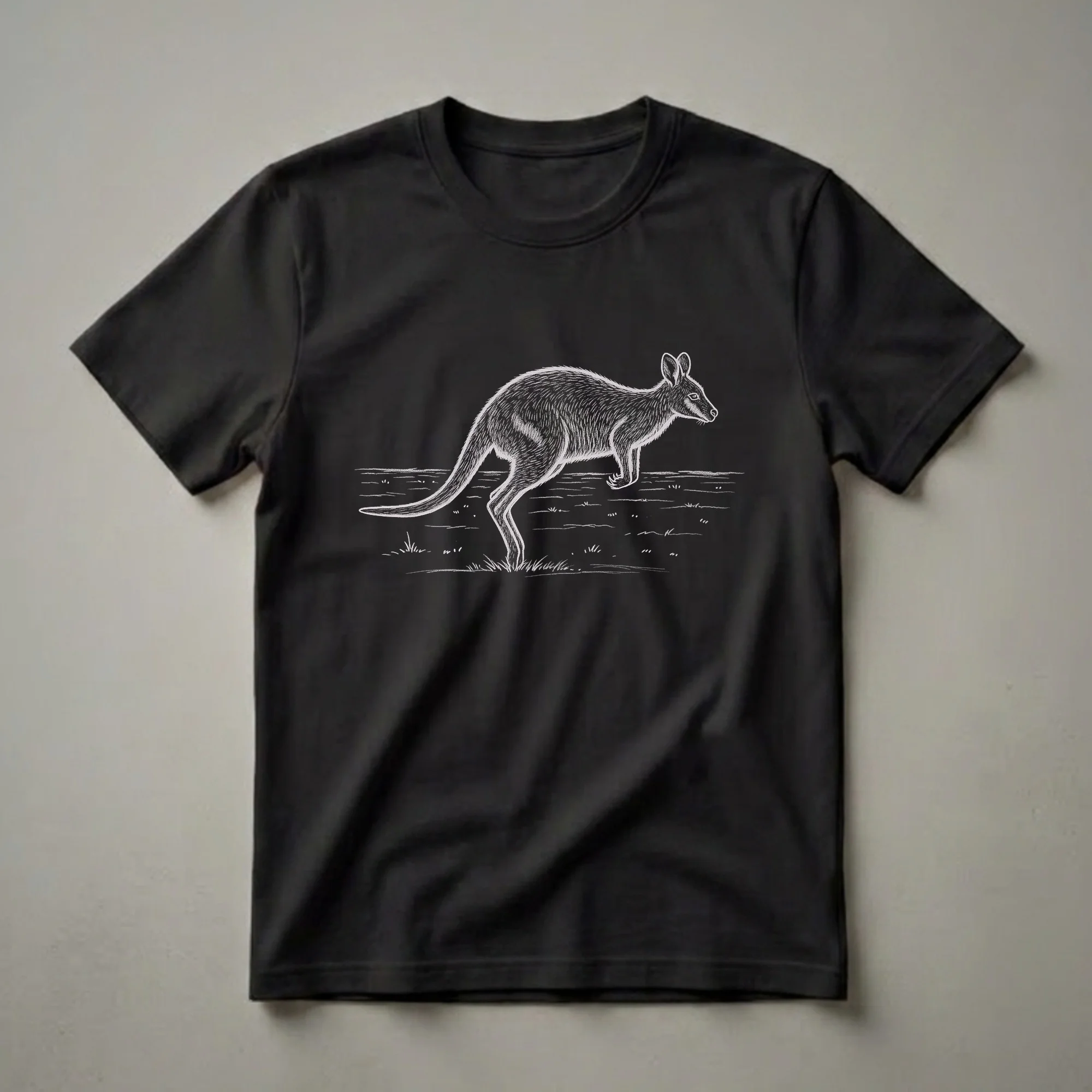 Vintage Wallaby Line Drawing Graphic T-Shirt for Wildlife Enthusiasts