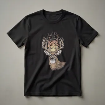 Whitetail Deer Forest Sunset Graphic T-Shirt for Nature Lovers