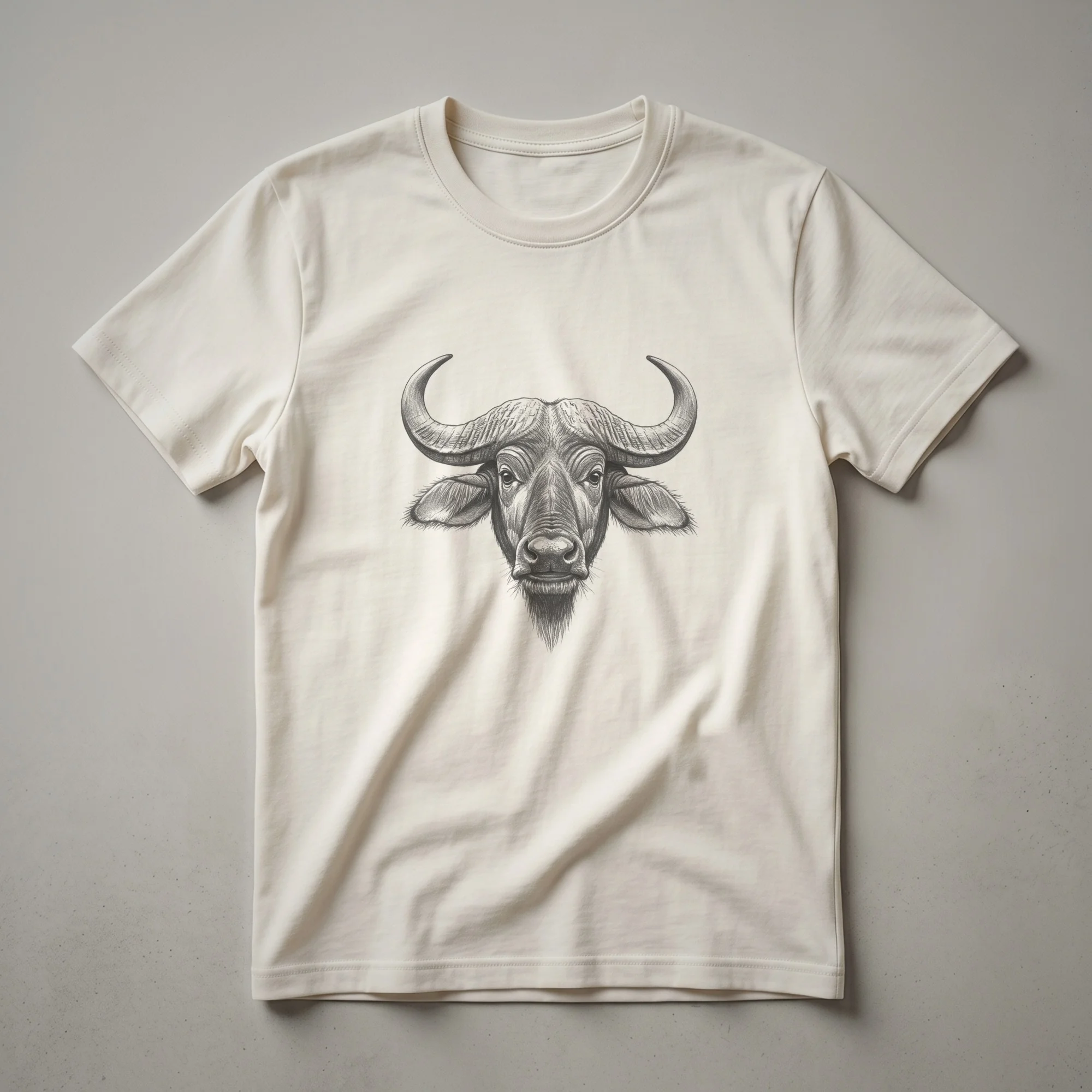 Vintage Water Buffalo Face Line Drawing T-Shirt for Wildlife Lovers