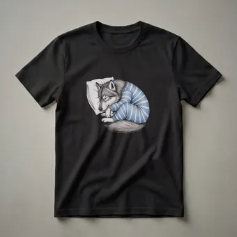 Sleeping Wolf in Pajamas Graphic T-Shirt for Animal Lovers