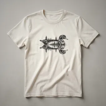 Vintage Duck and Pine Forest Reflection Graphic T-Shirt for Nature