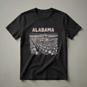 Vintage Alabama Cotton Field Truck Graphic T-Shirt for State Pride