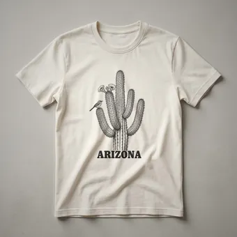 Vintage Arizona Saguaro Cactus and Bird Line Art T-Shirt