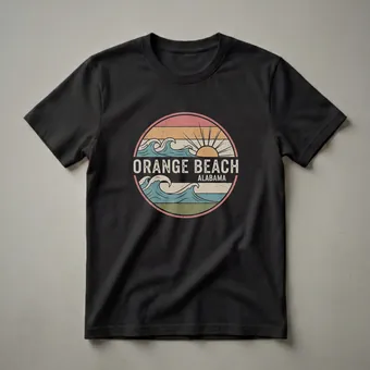 Retro Orange Beach Alabama Sunset Waves Graphic T-Shirt