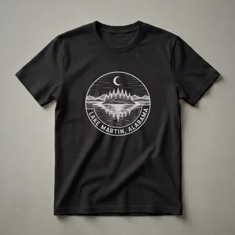 Vintage Lake Martin Alabama Sketch Art Graphic T-Shirt