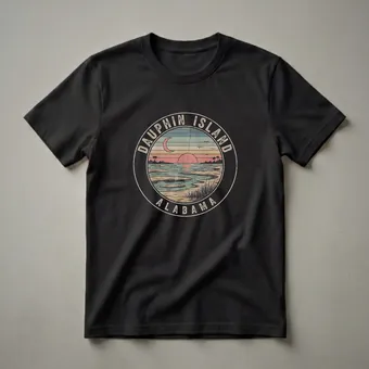 Retro Dauphin Island Alabama Sunset Graphic T-Shirt