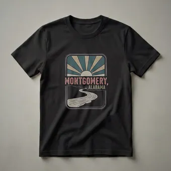 Retro Montgomery Alabama Sunburst Road Graphic T-Shirt