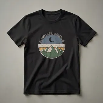 Retro Flagstaff Arizona Mountain Crescent Moon Graphic T-Shirt