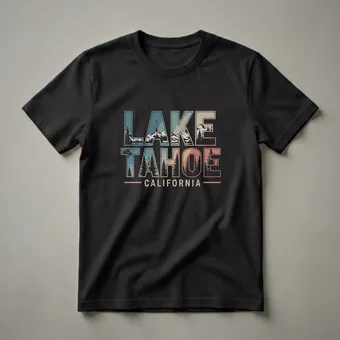 Retro Lake Tahoe California Mountain Landscape Graphic T-Shirt
