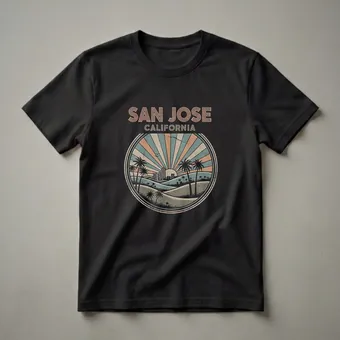 Vintage San Jose California Palm Tree Sunset Graphic T-Shirt