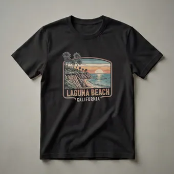 Retro Laguna Beach California Sunset Graphic T-Shirt for Beach Lovers