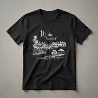 Vintage Mystic Connecticut Harbor Fishing Boats Graphic T-Shirt