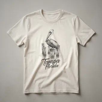 Tampa Florida Pelican Sketch Art Graphic T-Shirt for Travelers