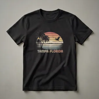 Retro Tampa Florida Sunset Palm Tree Graphic T-Shirt