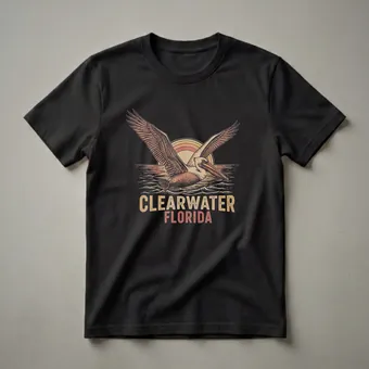 Retro Pelican Sunset Graphic T-Shirt for Clearwater Florida Travelers