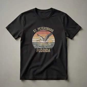 Retro St. Petersburg Florida Pelican Sunset Graphic T-Shirt